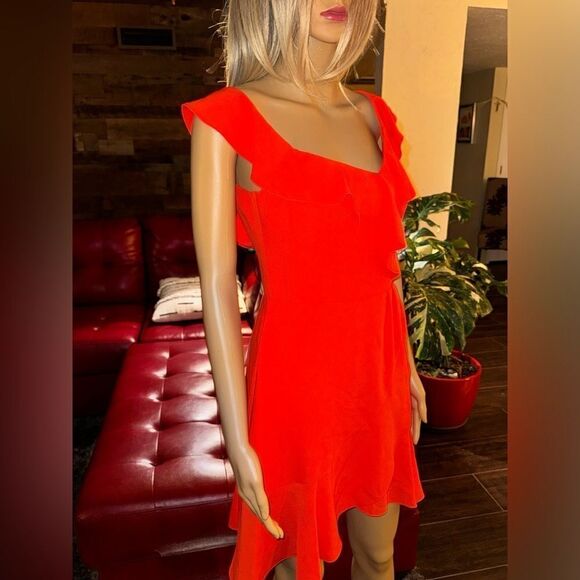 BCBG MaxAzria Mini Ruffle Dress cherry tomato sz 6 NWT - Picture 4 of 10